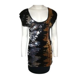 BCBGMAXAZRIABlack Gold Silver Sequin Mini Tunic